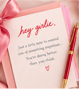A handwritten-style letter on blush stationery