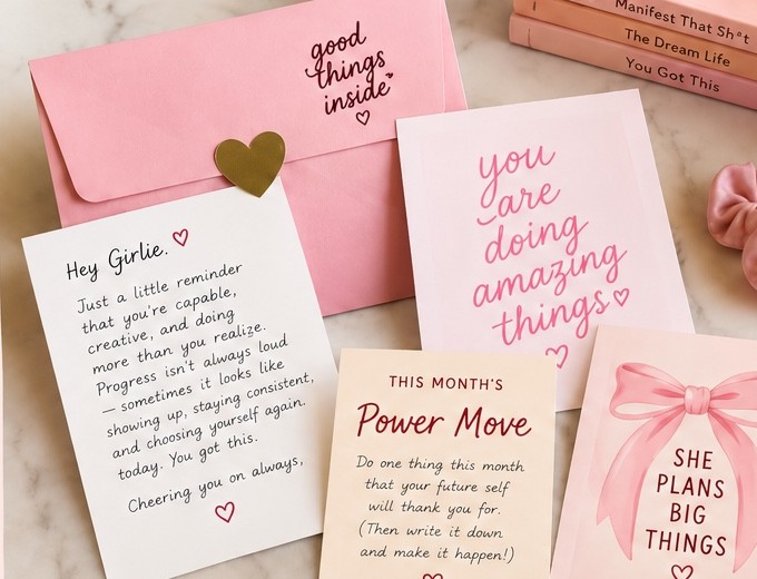 The Pink Post stationery with encouragement notes and colorful stickers